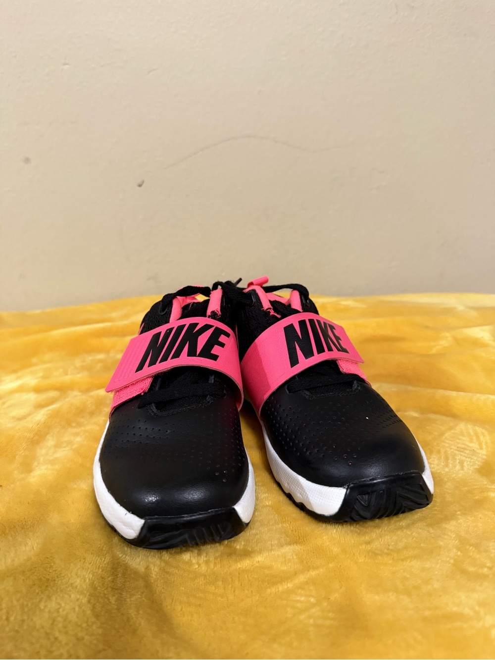 Nike Kids Black Sneakers with Bright Pink Strap